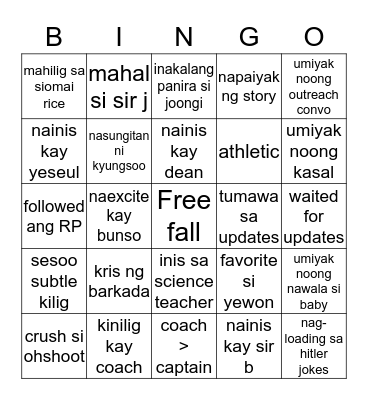 FREE FALL Bingo Card