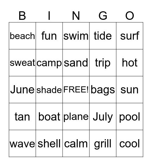 Summer Theme Bingo Card