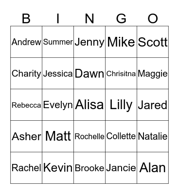 Curtis Family Game  Bingo Card