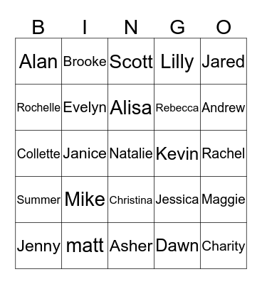 Curtis Family Game Bingo Card