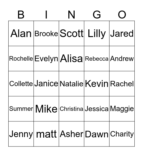 Curtis Family Game Bingo Card