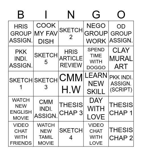 Bingo Assessment  Bingo Card