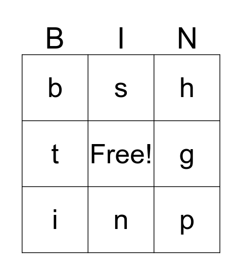 phonemes 1 Bingo Card