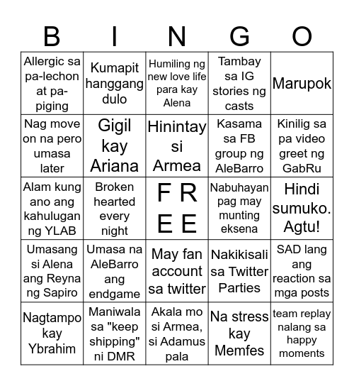 BINGO AleBarro edition Bingo Card