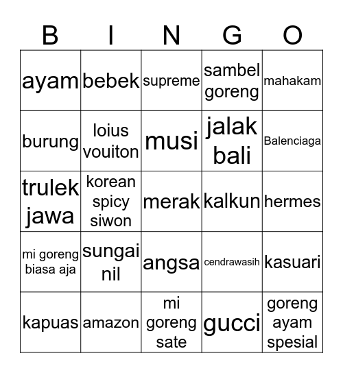 bagas Bingo Card