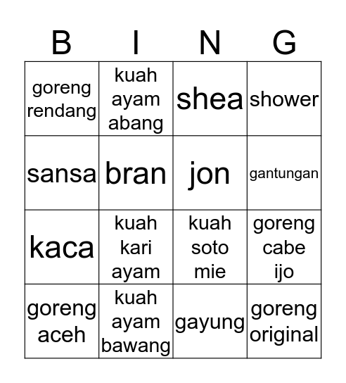 GOT BINGO Card