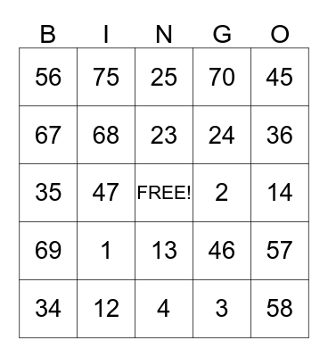 YMCA Bingo  Bingo Card
