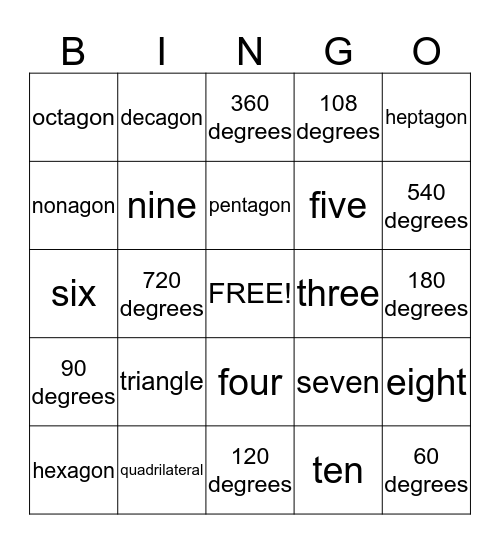 Polygons Bingo Card