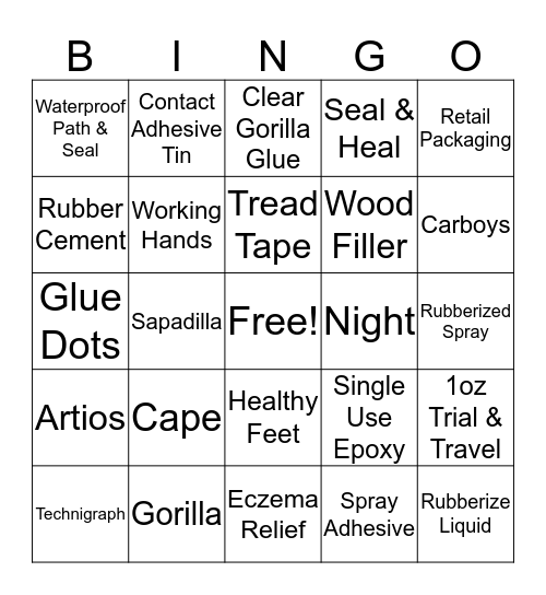 Gorilla Glue Bingo Card
