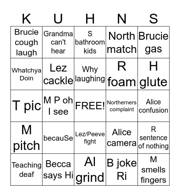 Family Bingo Card
