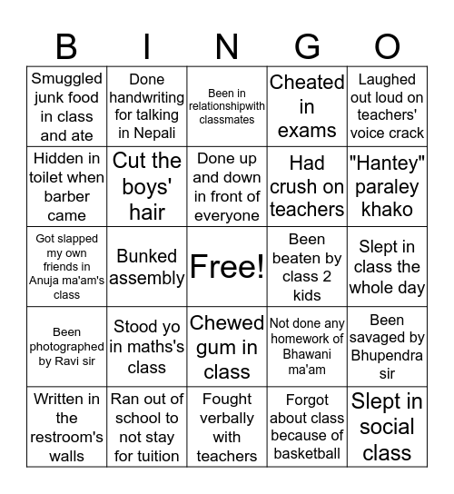 Oasis bingo  Bingo Card