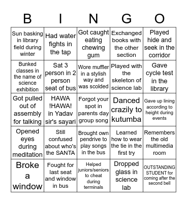 St. Xavier's Godawari Bingo Card