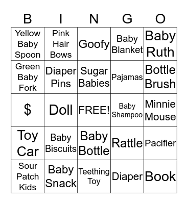 Callie and Dillon's Baby Shower Bingo Card