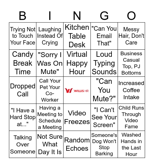 Working From Home Bingo Card