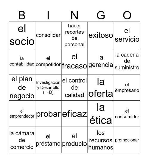 Lotería: Los negocios Bingo Card