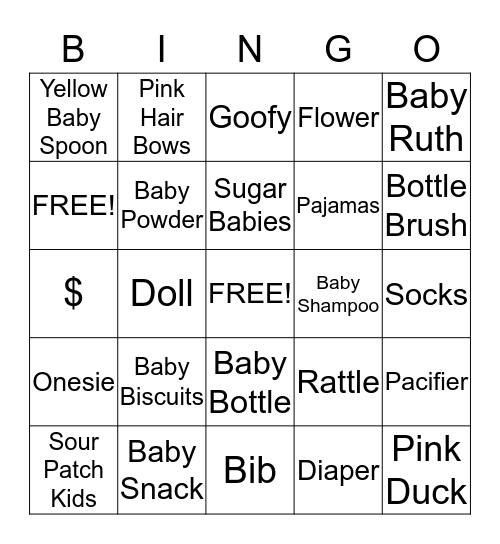 Callie and Dillon's Baby Shower Bingo Card