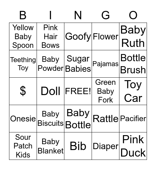 Callie and Dillon's Baby Shower Bingo Card