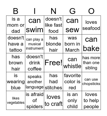 Find a Staff Member Who Bingo Card