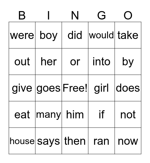 2G Power Words Bingo Card