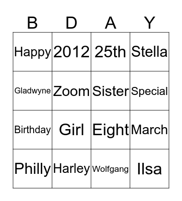 Happy Birthday Harley Bingo Card