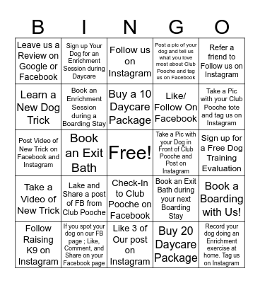Club Pooche Bingo Card