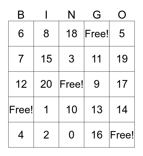 Numbers in English! Bingo Card