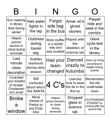 St. Xavier's Godawari Bingo Card