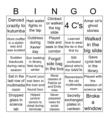 St. Xavier's Godawari Bingo Card