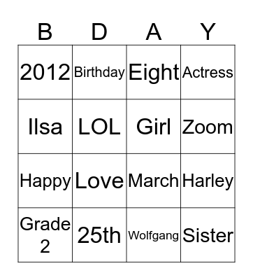 Happy Birthday Harley Bingo Card