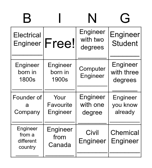 Female Engineers! Bingo Card