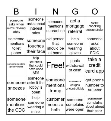PANDEMIC BINGO Card