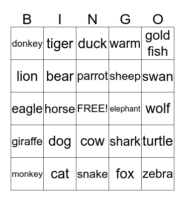 animals Bingo Card