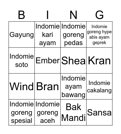 Bingo with aa bran Bingo Card