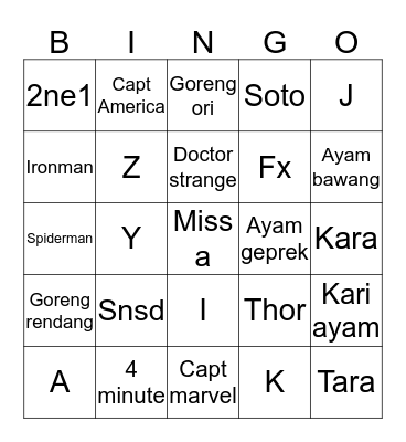 Wiwiei Bingo Card