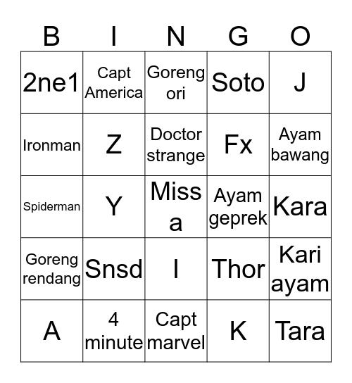 Wiwiei Bingo Card