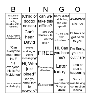 Comms Council COVID Call Extravaganza! Bingo Card
