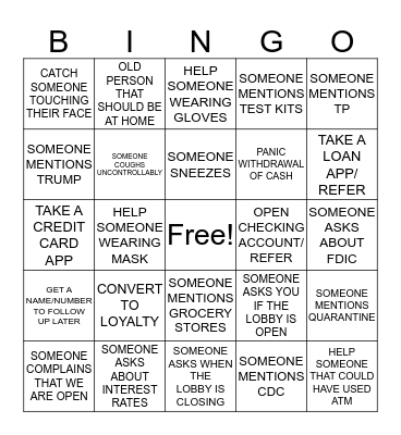 Pandemic Bingo Card