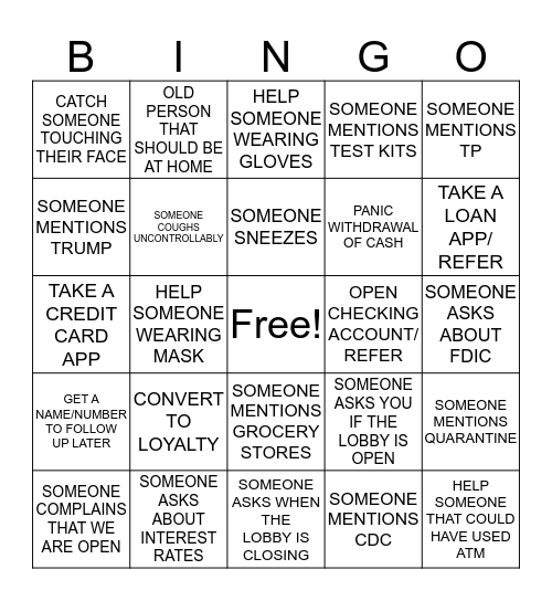 Pandemic Bingo Card