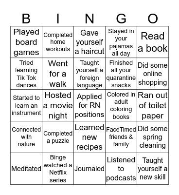 Social Distancing Bingo  Bingo Card