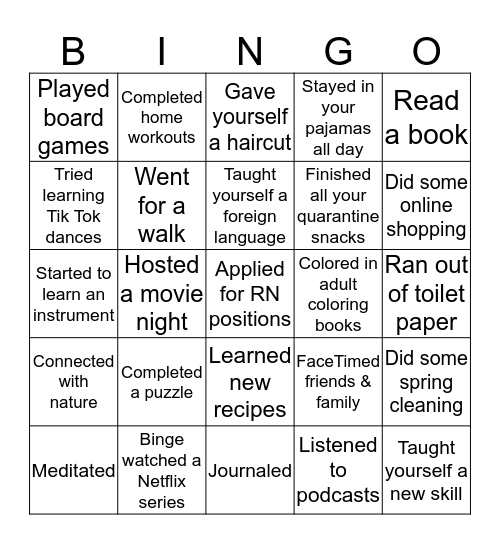 Social Distancing Bingo  Bingo Card