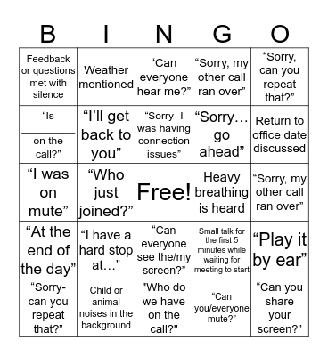 Conference Call Bingo Card