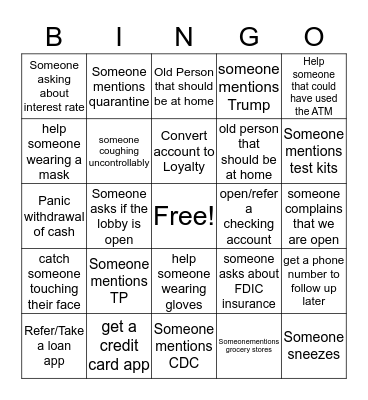 PANDEMIC BINGO Card