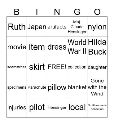 Parachute Wedding Dress, 1947 Bingo Card