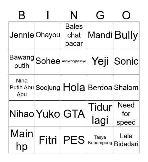 Rosie's Bingo Card Bingo Card