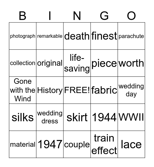parachute weddind dress Bingo Card
