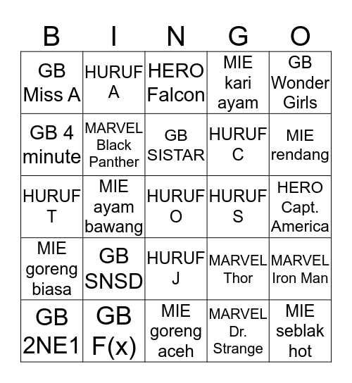 misung Bingo Card