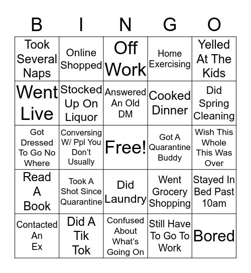 Quarantine Bingo Card