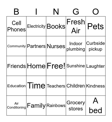 Gratitude Bingo Card