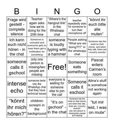 Quarantine Bingo Card