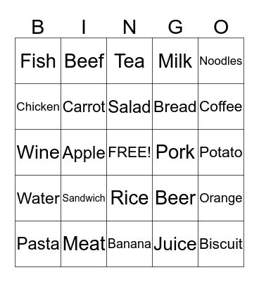 Food & Drink Bingo Card